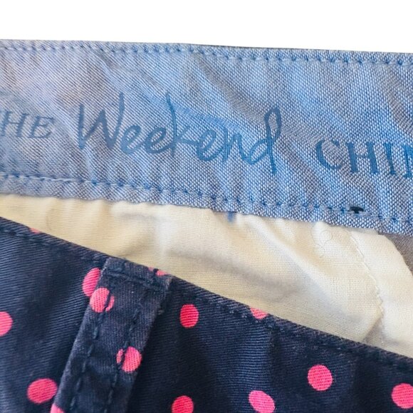 Talbots Women Weekend Chino Navy Blue Pink Polka Dot Relaxed Fit Size 10 - Picture 10 of 13